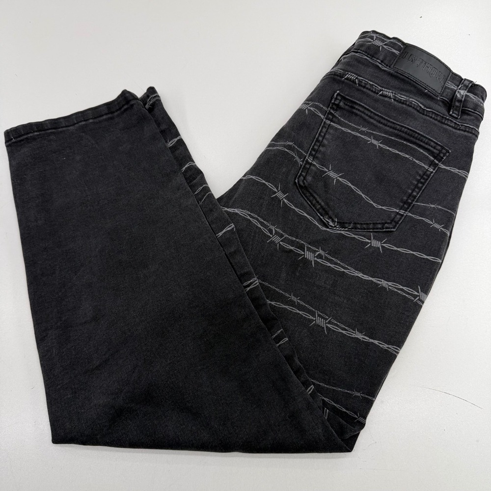 Disturbia Womens Barbed Wire Print High Waisted Straight Leg Jeans Black Size 8